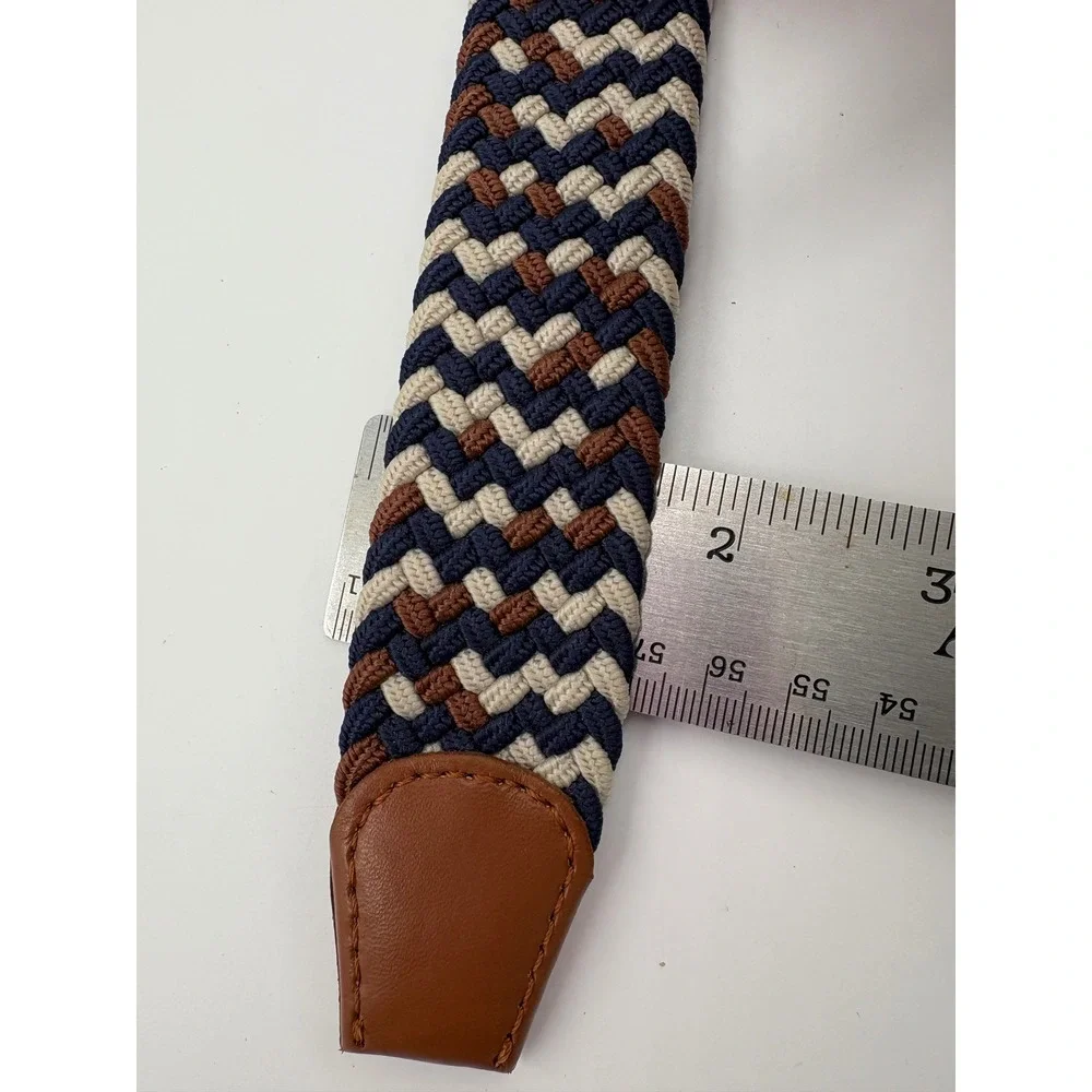 Unisex Braided Elastic Stretch Belt Men Women Navy Brown Beige 44 Inch